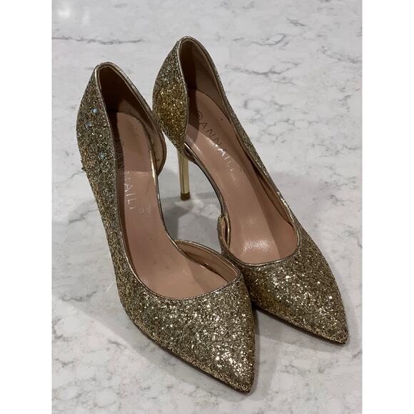 Annaili Women’s Glitters Sparkly D'Orsay Pump Stiletto Heels Size 5.5 Gold Fairy - Picture 1 of 5